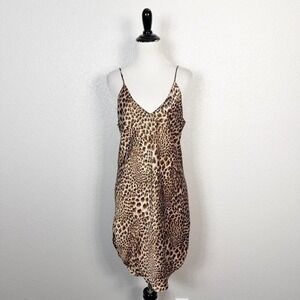 Vintage 90s Y2K Size Large Magic Silk 100% Silk Animal Print Slip Dress Chemise